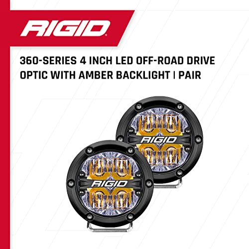 Rigid Industries 36118 Serie 360 Luz LED Todoterreno de 4 Pulgadas para Velocidad Moderada de 20 a 50 mph más par de retroiluminación ámbar