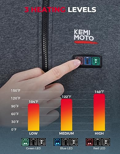 KEMIMOTO Sudadera con capucha térmica con batería de 12 V, sudadera térmica para hombres y mujeres, chaqueta de forro polar con cremallera completa