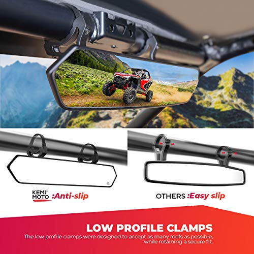 KEMIMOTO UTV espejo central lado a lado, espejo UTV de 15 pulgadas con abrazaderas ajustables de perfil bajo para barras de 1.65 a 2 pulgadas, compatible con Polaris RZR 2008-2023 y Can-Am