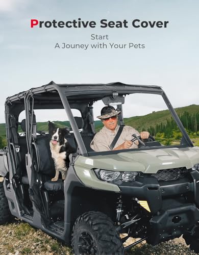 KEMIMOTO - Fundas de asiento UTV, impermeable, repelente al agua, juego de funda de asiento UTV con funda para reposacabezas compatible con Can Am Defender Max HD8/HD9/HD10 2017 – 2024 todos los modelos