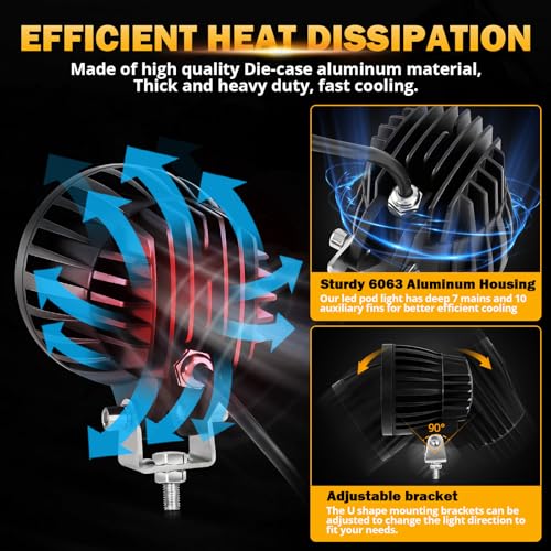 Auxbeam - Luces LED redondas de 4 pulgadas y 90 W, color ámbar de 9000 lm, luces antiniebla superbrillantes redondas con kit de arnés de cableado, luz de cápsula para camión, SUV, ATV, UTV, Jeep Wrangler motocicleta