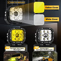Auxbeam - Combo de luces LED de niebla y conducción de 5 pulgadas y 110 W, foco de enfoque, cápsulas de luz amarilla/blanca con 2 cubiertas de ámbar reemplazables, luces de foco para conducción todoterreno, cubeta LED, par