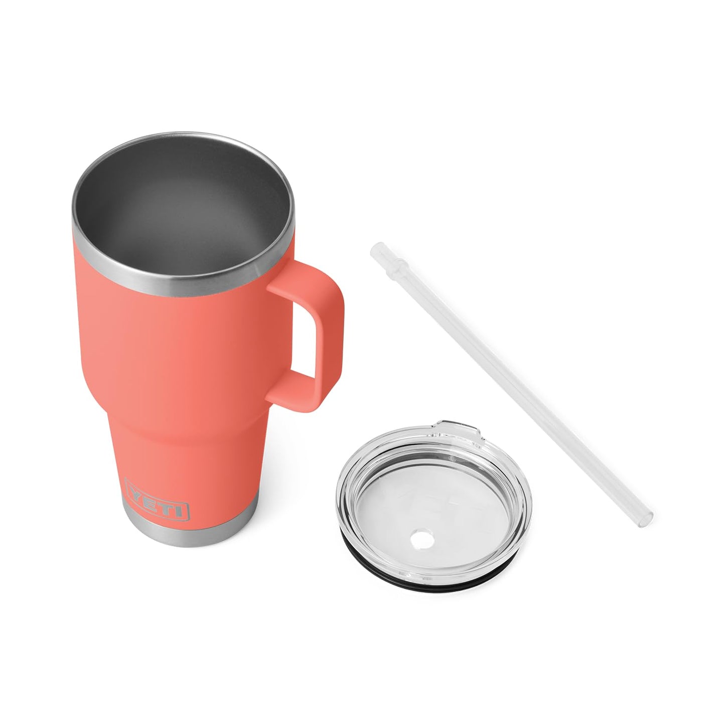 YETI Rambler - Vaso de 35 onzas con asa y tapa de popote, vaso de agua, taza aislada al aspiradora con asa, acero inoxidable, coral