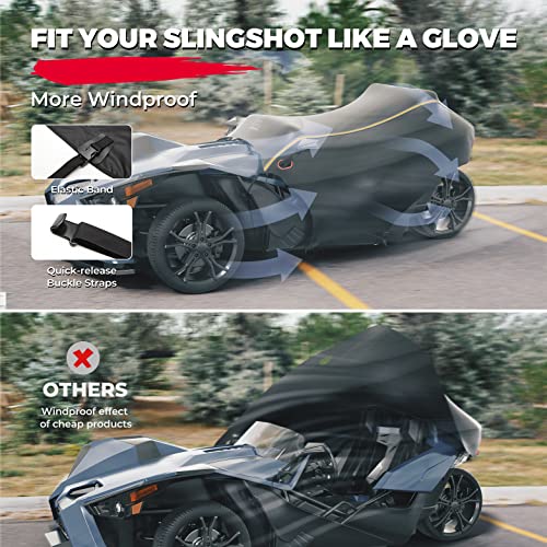 kemimoto - Funda compatible con Polaris Slingshot Vanderhall Carmel, cubierta de parabrisas impermeable, resistente al viento, para todo tipo de clima, con tiras reflectantes