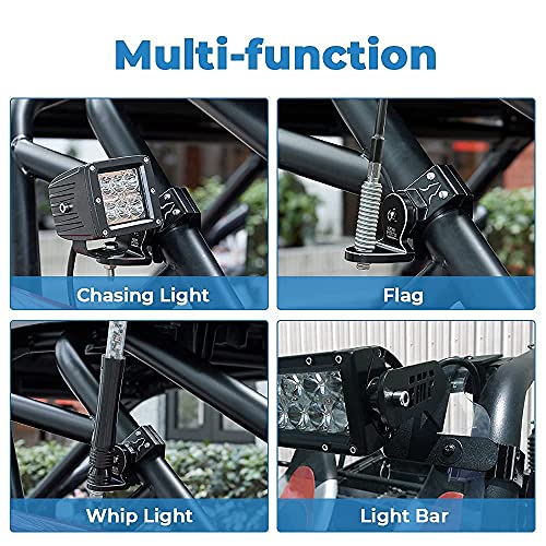 Kemimoto - Soporte de luz ajustable para bandera de UTV de 1.75 a 2 pulgadas compatible con Polaris RZR compatible con Can Am Commander compatible con Talon 1000