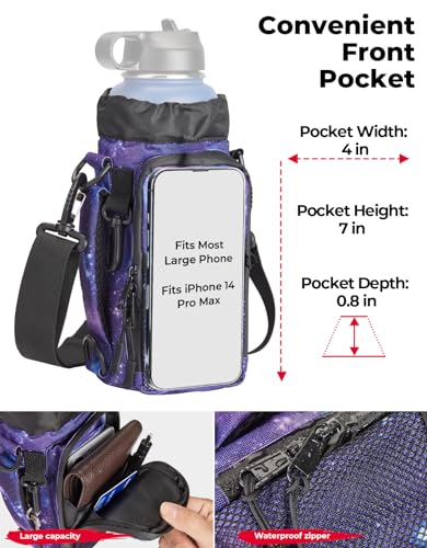 KEMIMOTO - Bolsa para botellas de agua, portabidones de agua con correa ajustable para el hombro, soporte para botellas de agua para senderismo, camping, pesca, compatible con YETI 32 onzas, 44 onzas, 64 onzas