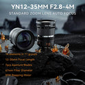 YONGNUO YN12-35 mm F2.8-4M Lente de zoom estándar, ASPH Auto Focus para cámaras Micro Cuatro Tercios Panasonic LUMIX Lente de cámara profesional
