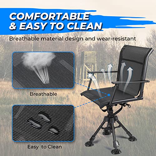 KEMIMOTO Silla de caza giratoria silenciosa de 360 grados, altura ajustable, plegable, portátil, cómoda, silla de caza y pesca
