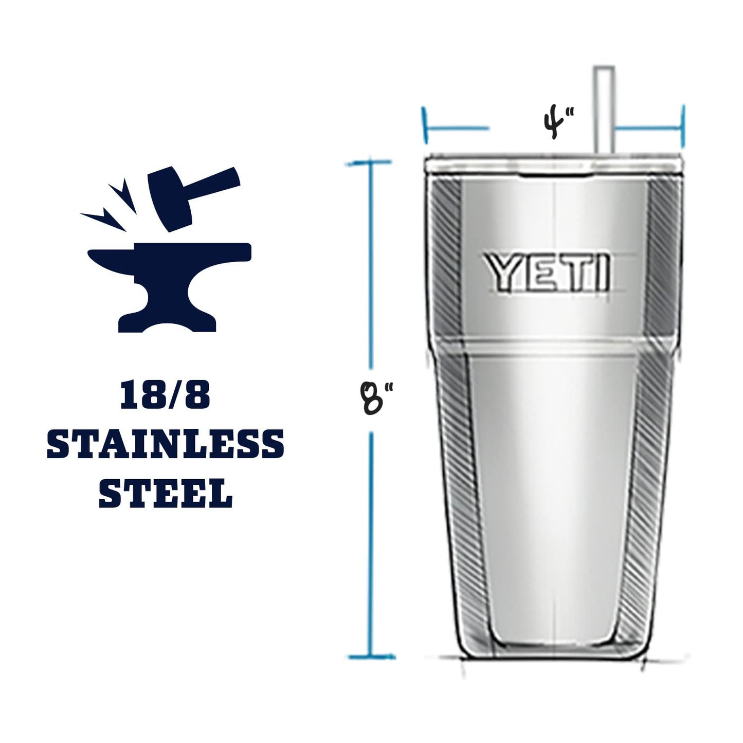 YETI Rambler - Taza de paja de 26 onzas, aislada al aspiradora, acero inoxidable con tapa de popote, color verde