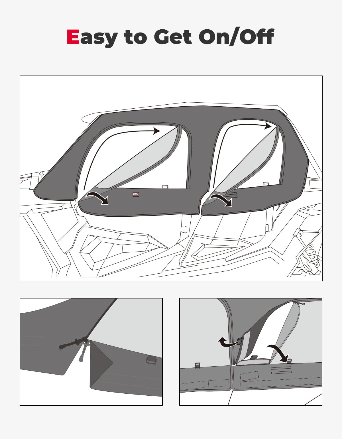KEMIMOTO - Carcasa de cabina suave compatible con RZR XP 4 1000, UTV puerta superior suave se adapta a espejos laterales y parabrisas, repuesto 2884332 kit de ventanas de puerta lateral compatible con 2014+ Polaris RZR XP 4 1000