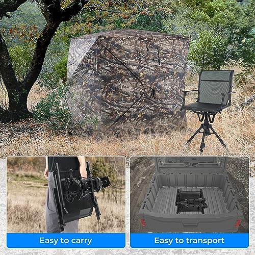 KEMIMOTO Silla de caza giratoria silenciosa de 360 grados, altura ajustable, plegable, portátil, cómoda, silla de caza y pesca