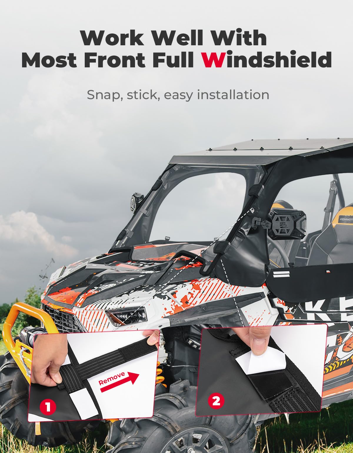 KEMIMOTO - Carcasa de cabina suave compatible con RZR XP 4 1000, UTV puerta superior suave se adapta a espejos laterales y parabrisas, repuesto 2884332 kit de ventanas de puerta lateral compatible con 2014+ Polaris RZR XP 4 1000