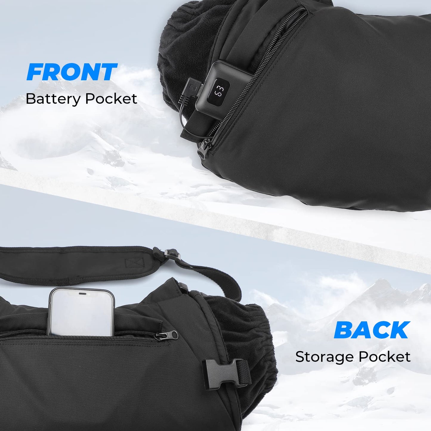 Kemimoto - Saco de mano con calefacción, bolsa eléctrica para calentador de manos con batería recargable, 3 ajustes de calor para caza, camping, trabajo al aire última intervensión, senderismo, fútbol y actividades de golf