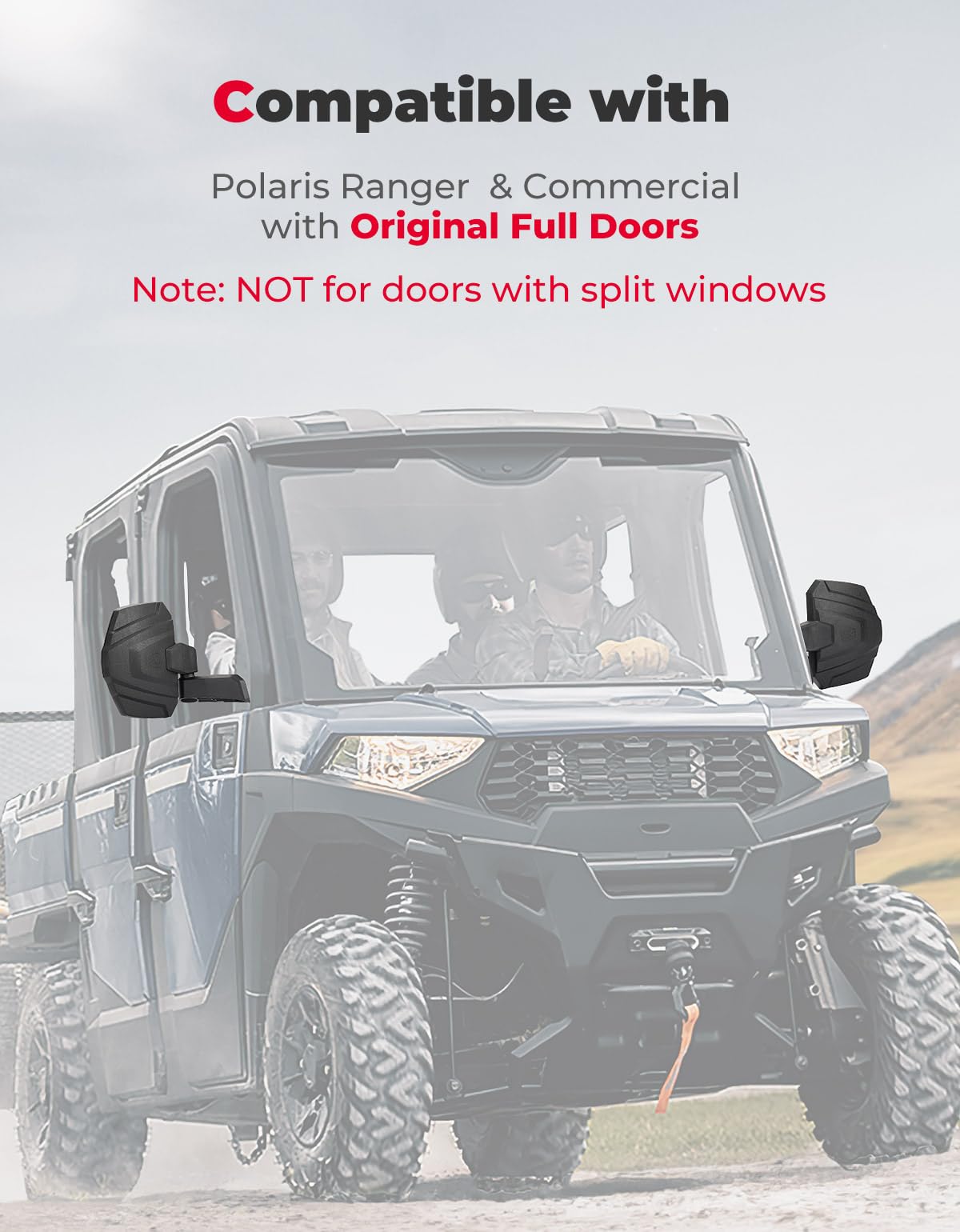 KEMIMOTO Espejos laterales montados en puerta, espejos de puerta de gran tamaño compatibles con Polaris Ranger XP 1000 570, Commericial Pro XD 2000 4000 con puertas completas originales, OEM #2889241
