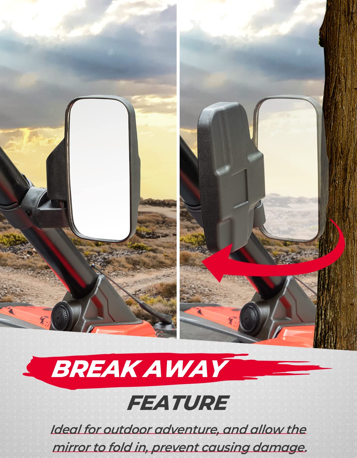 KEMIMOTO UTV Espejos laterales UTV para jaula de 1.6 a 2 pulgadas compatible con Pioneer Polaris RZR 900 1000 Can-Am Kawasaki Mule Rhino YXZ Zforce, vidrio templado a prueba de roturas