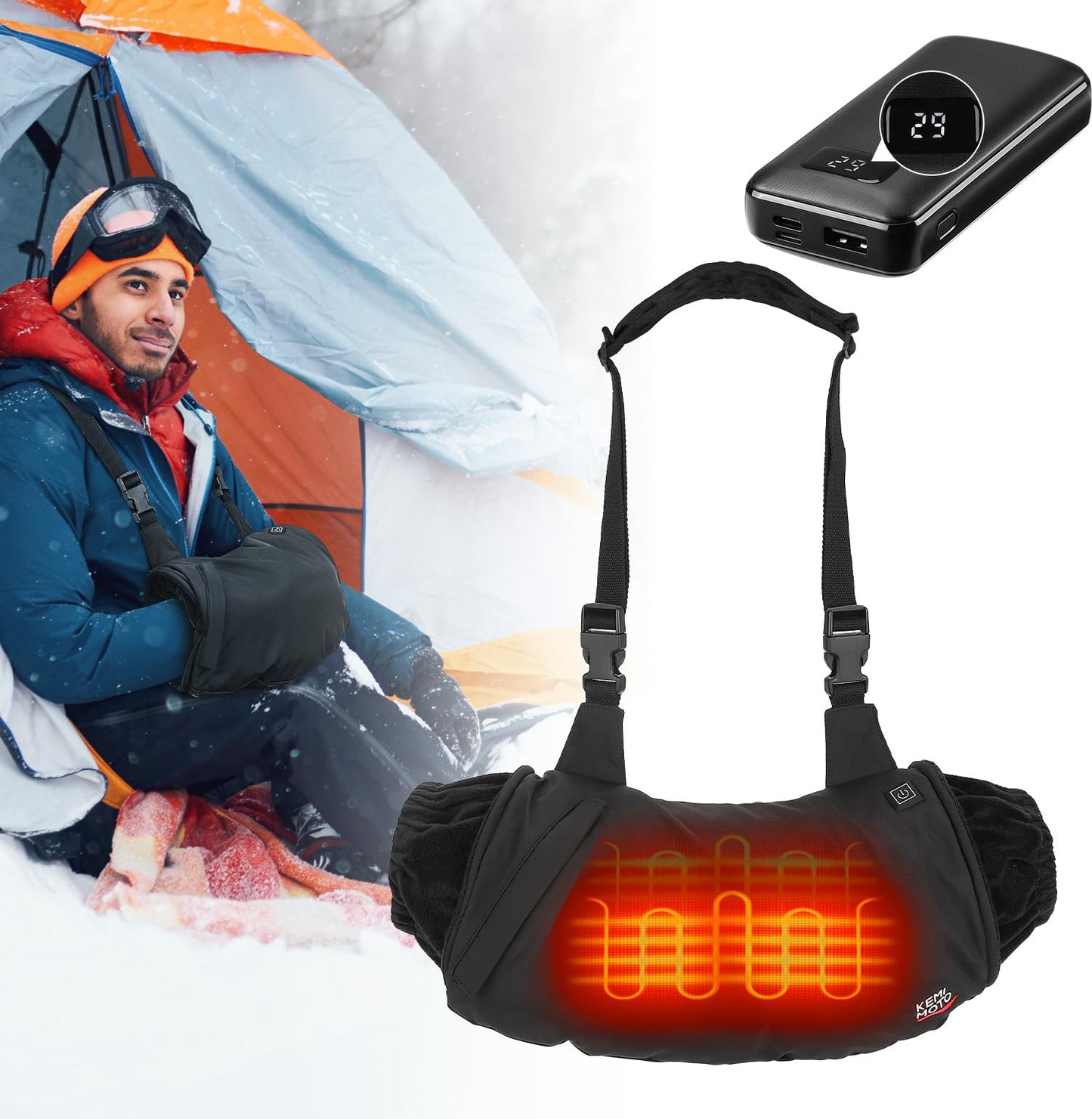 Kemimoto - Saco de mano con calefacción, bolsa eléctrica para calentador de manos con batería recargable, 3 ajustes de calor para caza, camping, trabajo al aire última intervensión, senderismo, fútbol y actividades de golf