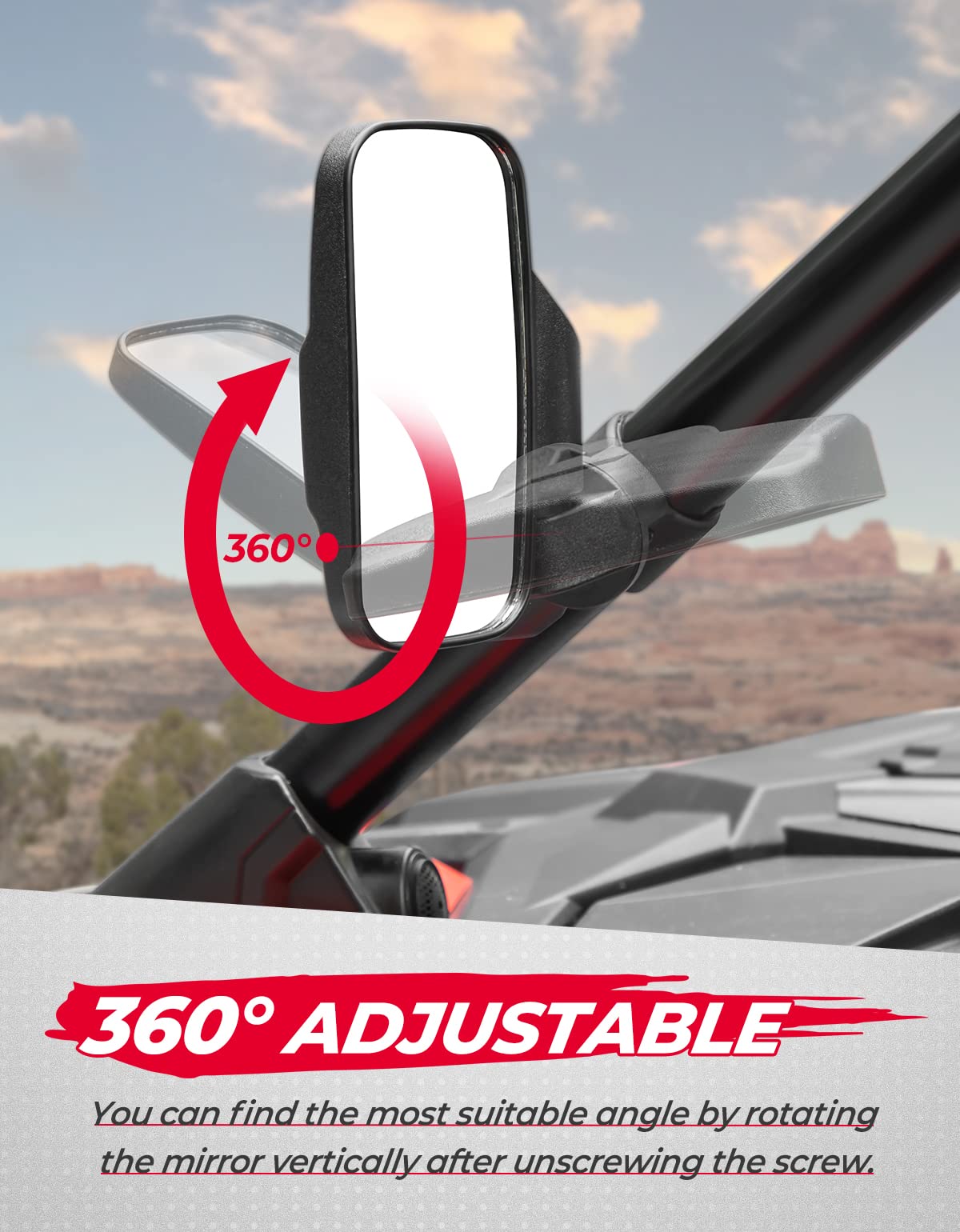 KEMIMOTO UTV Espejos laterales UTV para jaula de 1.6 a 2 pulgadas compatible con Pioneer Polaris RZR 900 1000 Can-Am Kawasaki Mule Rhino YXZ Zforce, vidrio templado a prueba de roturas