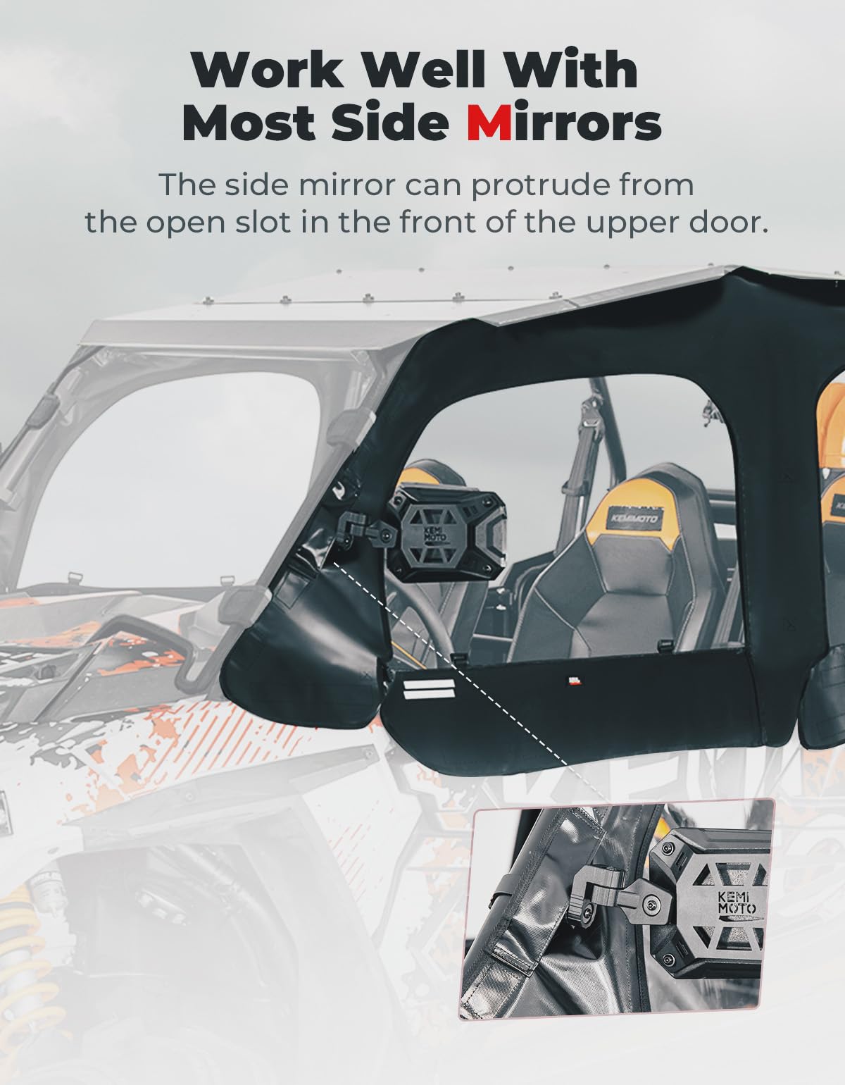 KEMIMOTO - Carcasa de cabina suave compatible con RZR XP 4 1000, UTV puerta superior suave se adapta a espejos laterales y parabrisas, repuesto 2884332 kit de ventanas de puerta lateral compatible con 2014+ Polaris RZR XP 4 1000