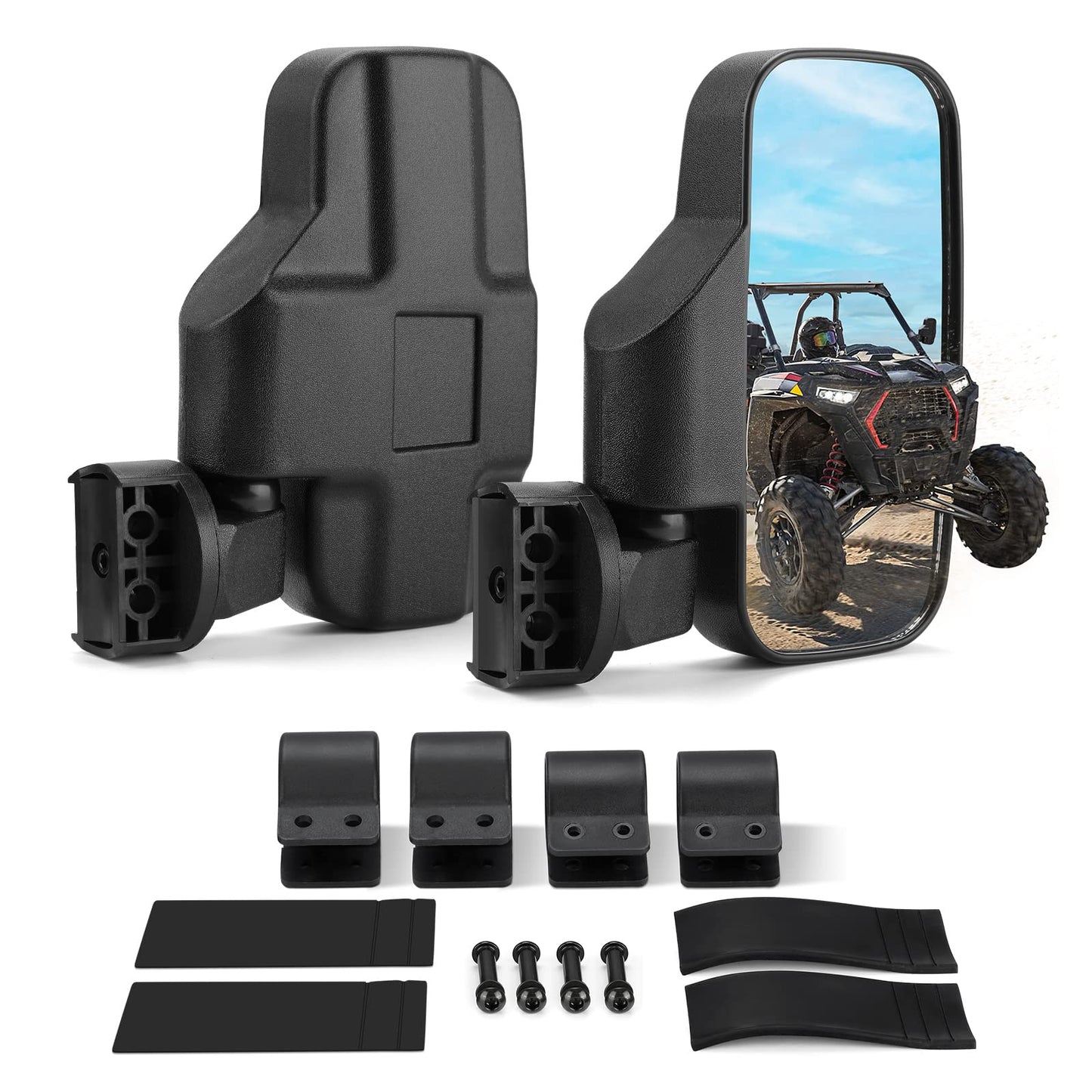 KEMIMOTO UTV Espejos laterales UTV para jaula de 1.6 a 2 pulgadas compatible con Pioneer Polaris RZR 900 1000 Can-Am Kawasaki Mule Rhino YXZ Zforce, vidrio templado a prueba de roturas