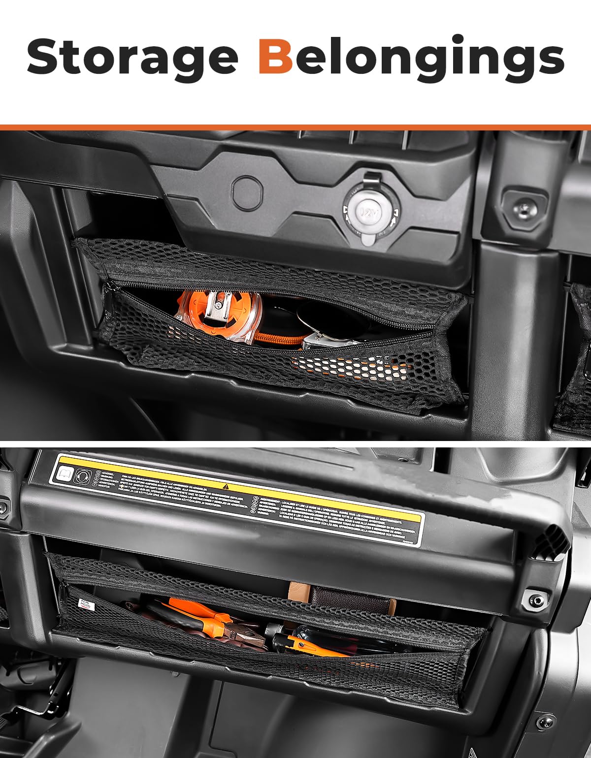KEMIMOTO - Redes de almacenamiento para salpicaderos, 2 unidades, compatibles con Can-Am Defender & Defender MAX, redes de almacenamiento para salpicaderos, OE 715003129