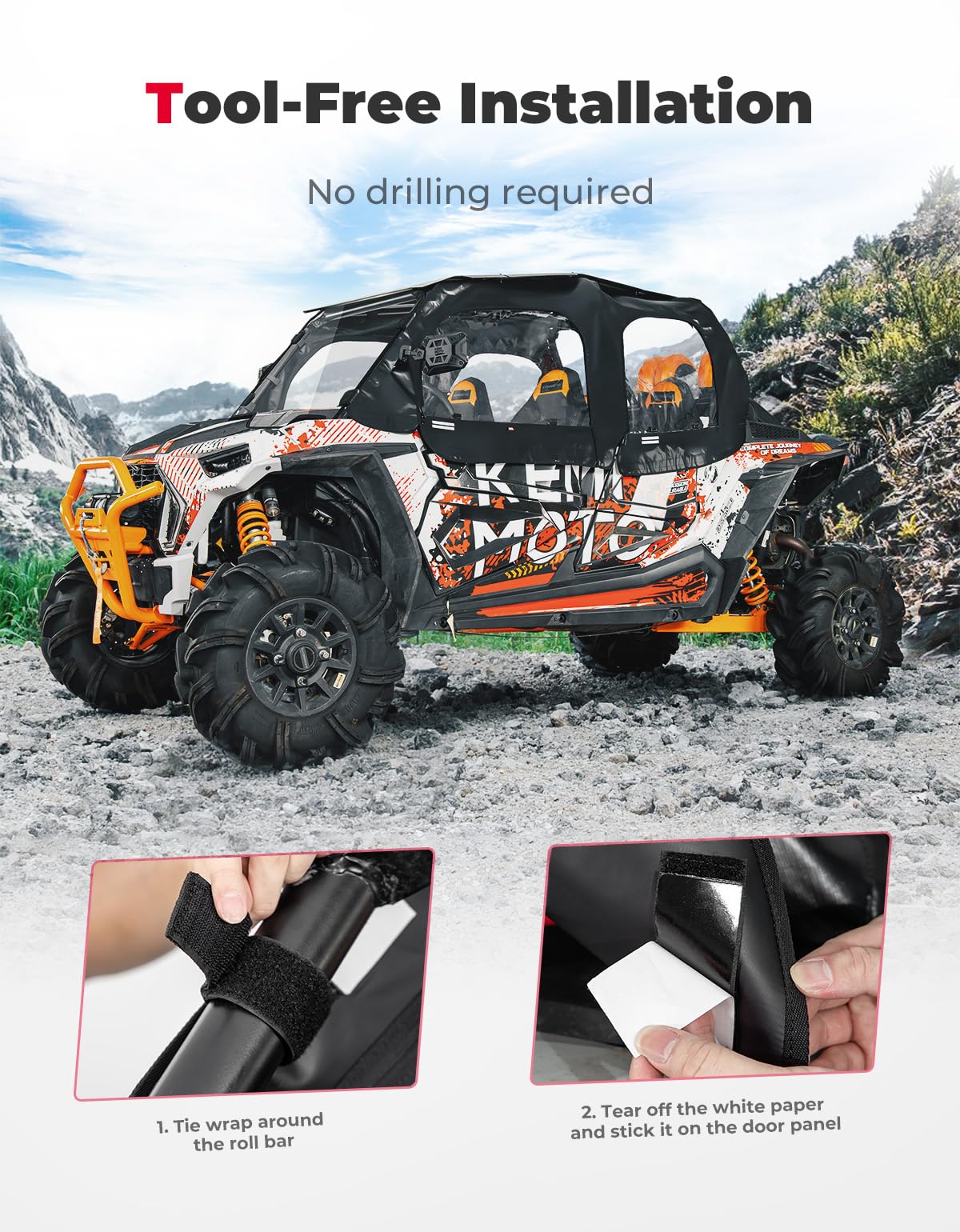 KEMIMOTO - Carcasa de cabina suave compatible con RZR XP 4 1000, UTV puerta superior suave se adapta a espejos laterales y parabrisas, repuesto 2884332 kit de ventanas de puerta lateral compatible con 2014+ Polaris RZR XP 4 1000