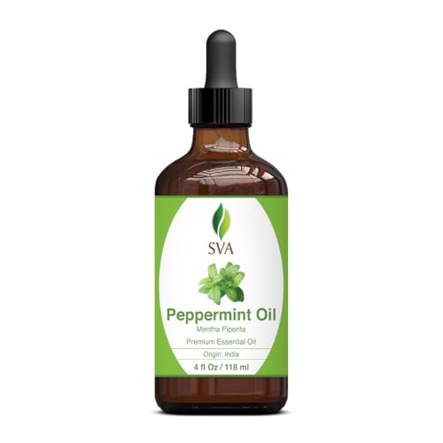 SVA Organics 100% Natural Peppermint Essential Oil â€"Therapeutic Grade Aromatic Oil, 4 Fl Oz with Dropper | Natural Aromatherapy Oils