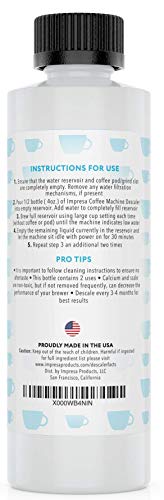 Impresa Products - Descalcificador para máquinas de café y espresso Keurig, Nespresso, Delongh, solución universal, un solo uso, 2 paquetes, 2 usos por botella, hecho en EE.UU.