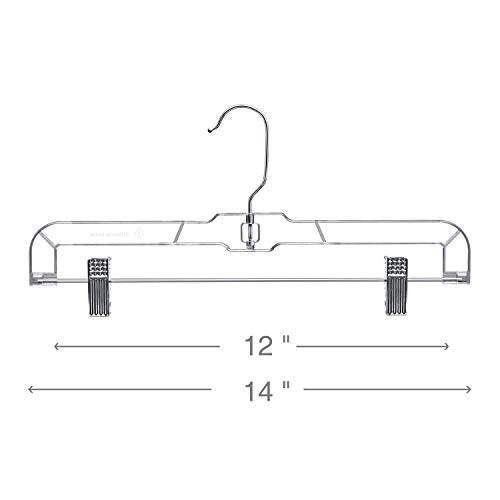 HOUSE DAY Ganchos de plástico Transparente para Falda de 14 Pulgadas con Clips Ajustables, Perchas para Pantalones con Gancho Giratorio, Perchas para Pantalones, Faldas, Jeans (Paquete de 100)