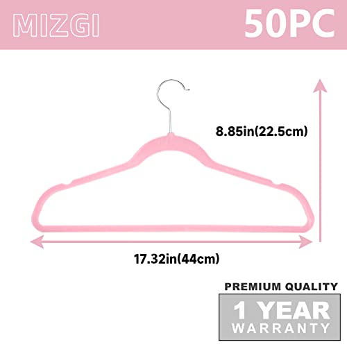 MIZGI - Perchas de Terciopelo de Alta Calidad (50 Unidades) Resistentes, Antideslizantes, de Terciopelo, Color Blanco, Ganchos cromados, para Ahorrar Espacio
