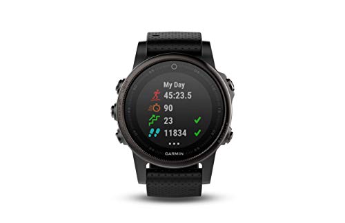 Garmin 010-01988-06 Fenix 5 Plus Zafiro Bisel con Correa de Piel, GPS, color Negro