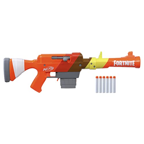 Nerf Lanzador Fortnite HR - Diseño de Papel Guau, Clip de 6 Dardos - 6 Dardos Elite - Perno Giratorio y cañón Desmontable
