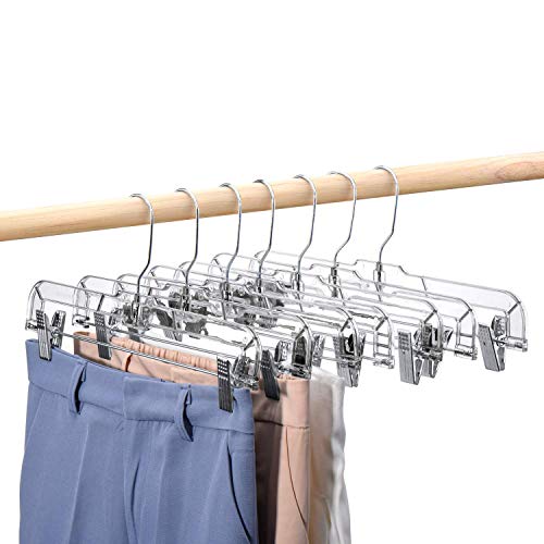 HOUSE DAY Ganchos de plástico Transparente para Falda de 14 Pulgadas con Clips Ajustables, Perchas para Pantalones con Gancho Giratorio, Perchas para Pantalones, Faldas, Jeans (Paquete de 100)