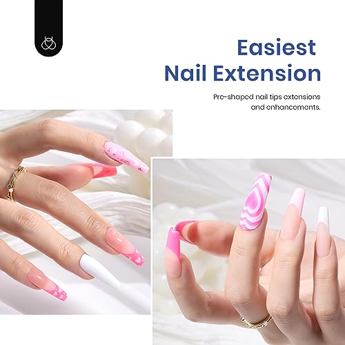 beetles Gel Polish - Kit de uñas de gel para uñas y pegamento Beetles, gel de uñas y gel base 2 en 1 con 500 piezas de puntas de ataúd y lámpara LED, kit de uñas acrílicas para manualidades, kit fácil de extensiones de uñas