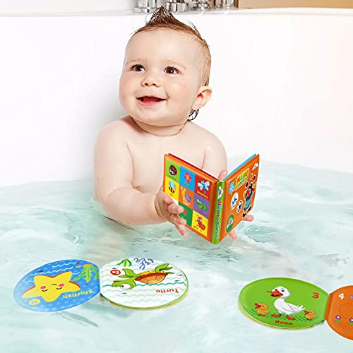Growsland Baby Bath Toys 3 Pack Bath Books with Bath Squirt Toys Soft Waterproof Books Baby Learning and Sound Bath Time Toys for Toddlers Infants Children Boys and Girls