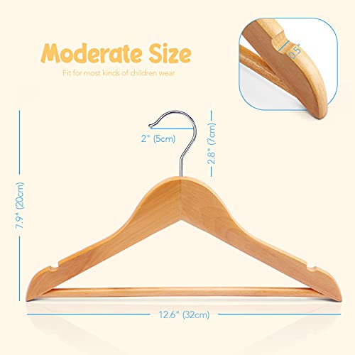 CozyMood - Perchas de madera para niños, (paquete de 20) perchas de madera para bebé, gancho giratorio de 360° antideslizante para abrigos, trajes, pantalones y chaquetas, color rosa natural