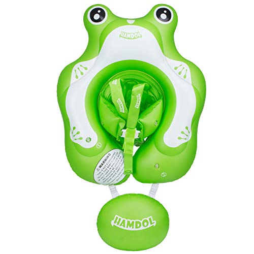 Hamdol - Flotador de natación inflable para bebé, flotador de agua, flotador, para piscina infantil, con soporte inferior seguro y flotador, para niños de 3 a 30 meses, rana flotante grande