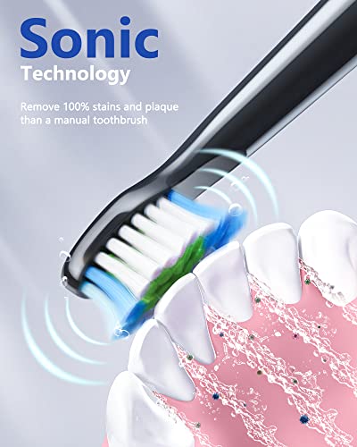 Dnsly - Cepillo de dientes eléctrico para adultos, cepillos de dientes sónicos recargables ultrasónicos, negro, blanco, rosa