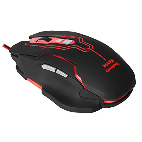 Mars Gaming MM216 ratone USB Óptico 5000 dpi Mano Derecha Negro - Ratón (Mano Derecha, Óptico, USB, 5000 dpi, 135 g, Negro)