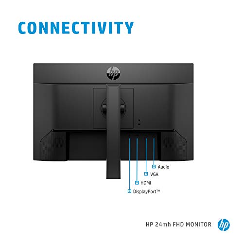 HP Monitor de computadora FHD de 24 mh con visualización IPS de 23.8 pulgadas (1080p) - Altavoces integrados y montaje VESA - Ajuste de altura/inclinación para visualización ergonómica - HDMI y DisplayPort - (1D0J9AA#ABA)