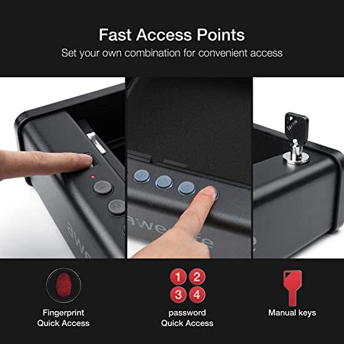 awesafe - Caja fuerte para pistola con identificación de huellas dactilares y bloqueo biométrico con capacidad de pistola