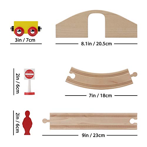 SainSmart Jr. Wooden Train Set Toy with Train Tracks, Magnetic Train Cars and Wooden Bridge Railway Set for Toddlers