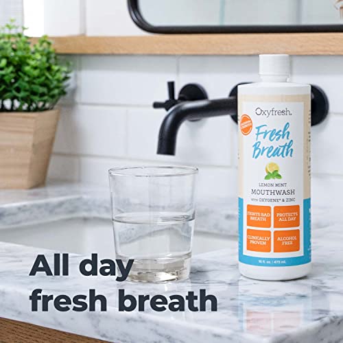 Oxyfresh Fresh Breath enjuague bucal de menta limón – galardonado con el envase bucal recomendado por el dentista, sin alcohol, sin flúor, con aloe y aceites esenciales naturales.