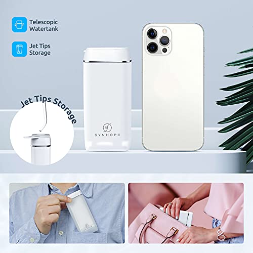 Irrigador bucal de agua [Mini portátil inalámbrico] Limpiador de dientes de agua para irrigador bucal, tanque de agua telescópico, 3 modos y IPX7 impermeable, hilo dental para el hogar y viajes para dientes, soporte para cuidado de puentes