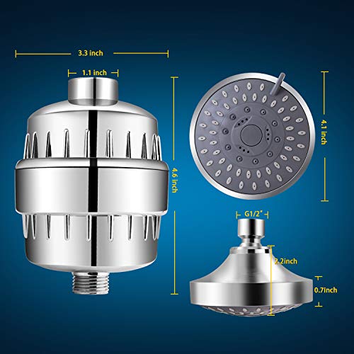 FEELSO - Cabezal de regadera y filtro de regadera de 15 etapas, cabezal de regadera filtrado de alta presión con cartucho de filtro suavizante de agua para eliminar el cloro y sustancias nocivas