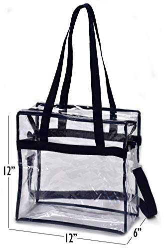 Bolsa transparente aprobada por el estadio, asas, correa para el hombro, cierre de cremallera.