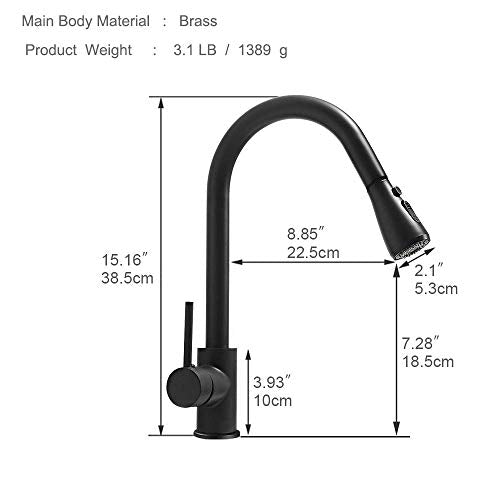 Hoimpro - llave comercial para fregadero de cocina de una sola manija con pulverizador extraíble, llave de cocina Rv con pulverizador extraíble, llave de agua de 3 funciones táctil en la lavandería, latón (1 o 3 orificios)
