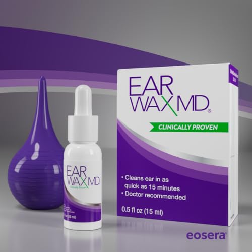 EARWAX MD Kit de eliminación de cera de oído y herramienta de limpieza de oídos, incluye gotas de disolución de cera para oídos y foco de enjuague