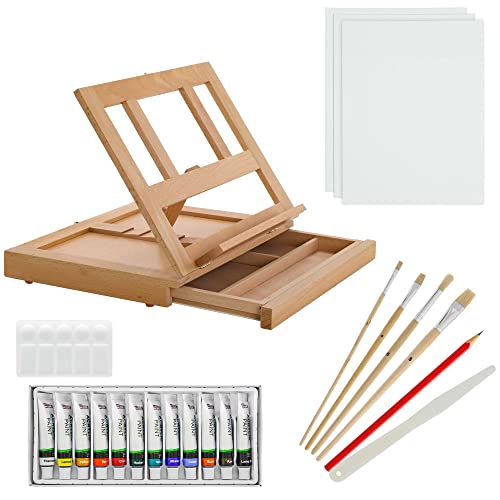 U.S. Art Supply Solana - Caballete ajustable de madera con cajón de almacenamiento, madera de haya premium
