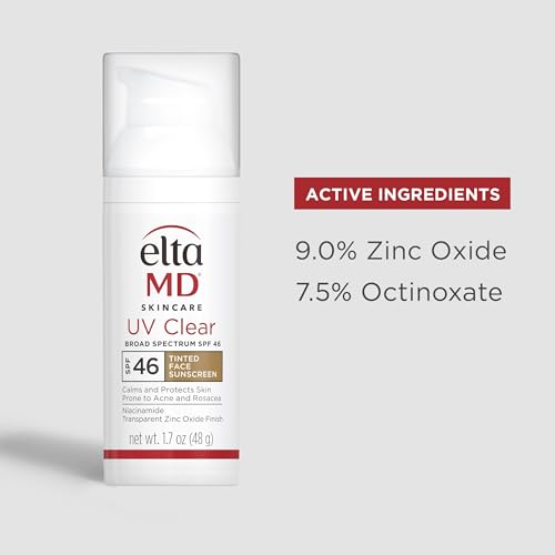 EltaMD - Protector solar facial transparente con tinte UV SPF 46 para pieles sensibles o propensas al acné, sin aceite, fórmula de óxido de zinc a base de minerales recomendada por dermatólogos, 1. 7 oz