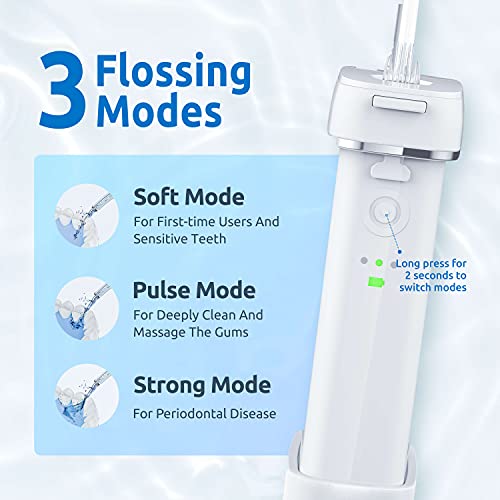 Irrigador bucal de agua [Mini portátil inalámbrico] Limpiador de dientes de agua para irrigador bucal, tanque de agua telescópico, 3 modos y IPX7 impermeable, hilo dental para el hogar y viajes para dientes, soporte para cuidado de puentes